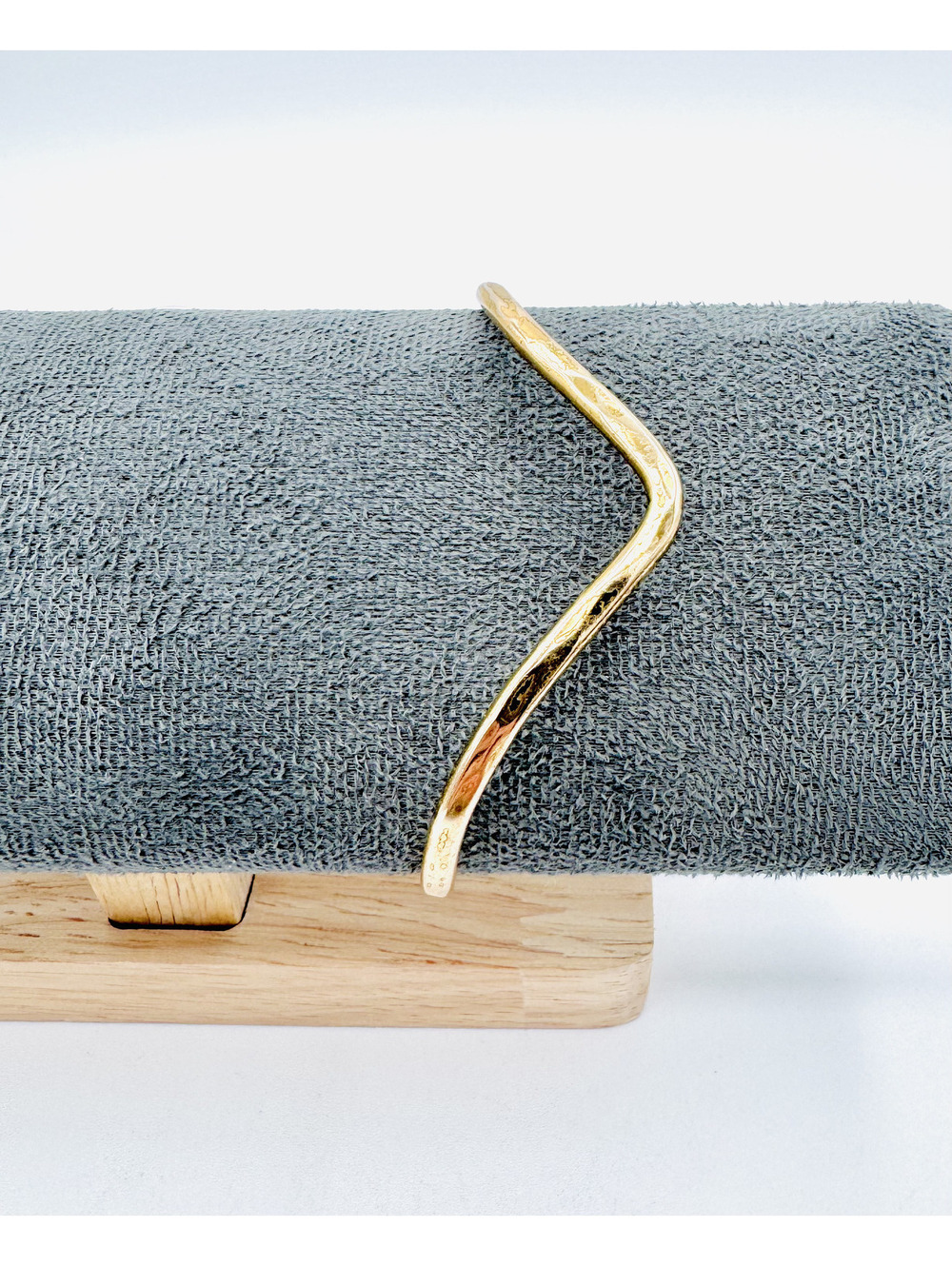 Brass coated hand forged hammered V shaped cuff